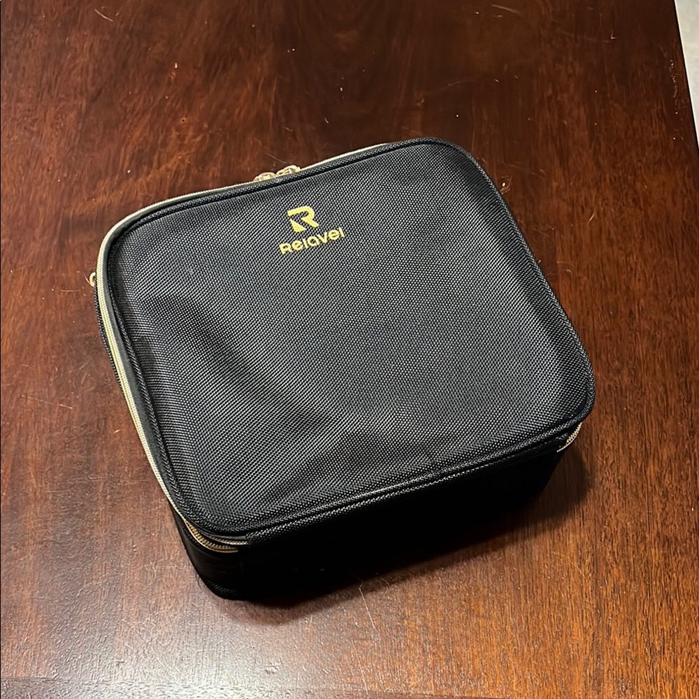Black Makeup Organizer with Structured Design and Zipper Closure